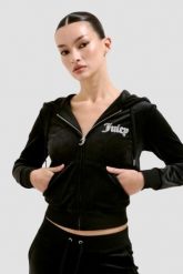JUICY COUTURE Czarna damska bluza Robertson Caviar Hoodie, Rozmiar L. Czarne bluzy Juicy Couture, l, bez wzorów, z kapturem. W wyprzedaży za 324.99 zł.