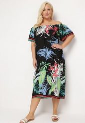 Czarno-Zielona Sukienka Hiszpanka Midi w Kwiaty Faemena. Czarne sukienki Born2be, xl, bez wzorów, z tkaniny, bez kołnierzyka, bez ramiączek, midi. W wyprzedaży za 63.99 zł.