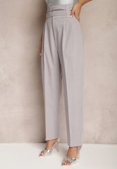 Szare Spodnie Garniturowe High Waist z Dwoma Paskami Ismera. Szare jeansy Renee, l, bez wzorów, z jeansu, biznesowe, z podwyższonym stanem. W wyprzedaży za 80.99 zł.