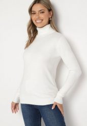 Biały Sweter z Golfem z Domieszką Kaszmiru i Wiskozy Zaisma. Białe swetry Born2be, bez wzorów, z jeansu, eleganckie, bez ramiączek. Za 89.99 zł.