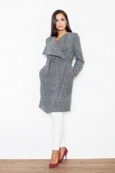 Szary Elegancki Płaszcz Oversize Przewiązany Paskiem. Szare płaszcze Figl, m, bez wzorów, z materiału, eleganckie, bez kaptura. Za 389.00 zł.