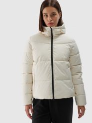 4F Kurtka puchowa z wypełnieniem syntetycznym damska - biała XL. Białe kurtki 4f, na zimę, xl, bez wzorów, z dzianiny, klasyczne, bez kaptura. Za 399.99 zł.