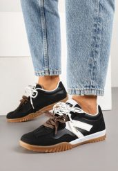 Czarno-Białe Sneakersy Klasyczne Tenisówki z Dodatkowym Sznurowaniem Nilarisea. Czarne trampki Born2be, bez wzorów, z jeansu, eleganckie, bez zapięcia. W wyprzedaży za 84.99 zł.
