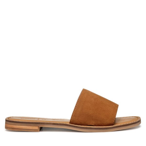 Klapki Geox. Brązowe klapki Geox, bez wzorów, bez obcasa, bez zapięcia. Za 209.99 zł.