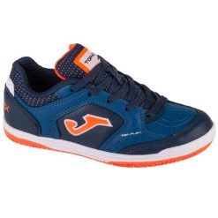 Buty Joma Top Flex 2433 In TPJW2433IN niebieskie. Niebieskie buty treningowe bez wzorów, z gumy, przed kostkę, bez zapięcia, do piłki nożnej. Za 233.24 zł.