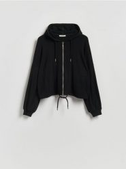Rozpinana bluza z wiskozą - czarny. Czarne bluzy Reserved, l, bez wzorów, z dzianiny, bez ramiączek, bez kaptura. Za 139.99 zł.