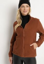 Brązowy Klasyczny Polar Annathra. Brązowe bluzy z polaru Born2be, l, bez wzorów, z jeansu. Za 39.99 zł.
