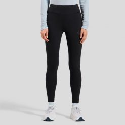 Legginsy tech. Tights ESSENTIAL. Czarne legginsy ODLO, bez wzorów, z elastanu, klasyczne, krótkie. Za 319.99 zł.