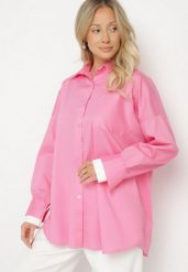 Fuksjowa Klasyczna Koszula z Bawełny o Kroju Oversize Ronavelle. Czerwone koszule Born2be, uniwersalny, bez wzorów, z bawełny, biznesowe, bez kołnierzyka, bez ramiączek. W wyprzedaży za 93.49 zł.