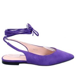 Baleriny bez pięty wiązane Dentoni Purple fioletowe. Fioletowe baleriny bez wzorów, z materiału, klasyczne, bez obcasa, bez zapięcia. Za 78.95 zł.