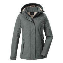Damska wodoodporna kurtka softshell Killtec GW 35. Szare kurtki przejściowe sportowe GIGA DX, s, bez wzorów, z materiału, trekkingowe. Za 622.10 zł.