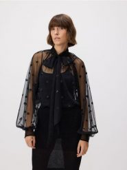 Koszula z wiązaniem - czarny. Czarne koszule Reserved, l, bez wzorów, bez kołnierzyka, bez ramiączek. W wyprzedaży za 159.99 zł.