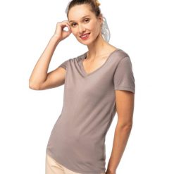 Damska koszulka z dekoltem w serek Kariban Lyocell Tencel™. Szare t-shirty sportowe KARIBAN, bez wzorów, z lyocellu, bez ramiączek. Za 86.50 zł.