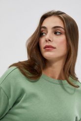 Bluza z dekoltem na plecach oliwkowa. Zielone bluzy MOODO, xs, bez wzorów, z bawełny, bez ramiączek, bez kaptura. W wyprzedaży za 34.99 zł.