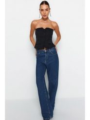 Trendyol Top w kolorze czarnym rozmiar: 34. Czarne topy Trendyol, bez wzorów, bez kołnierzyka, bez ramiączek. Za 73.99 zł.