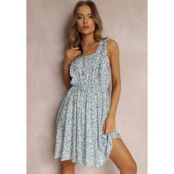 Jasnoniebieska Sukienka Bawełniana Chauve. Niebieskie sukienki Renee, na imprezę, l, z aplikacjami, z bawełny, bez kołnierzyka, bez ramiączek, midi. W wyprzedaży za 39.99 zł.