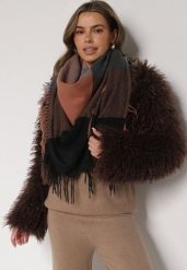 Brązowy Szalik Bellaern. Brązowe szaliki i kominy Born2be, bez wzorów, z bawełny, eleganckie. Za 49.99 zł.