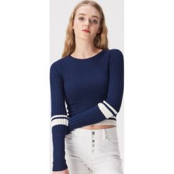 Krótki sweter w prążki - Granatowy. Swetry marki Sinsay. Za 39.99 zł.