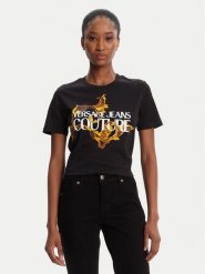 Versace Jeans Couture T-Shirt 79HAHE06 CJ00E Czarny Regular Fit. Czarne t-shirty Versace Jeans Couture, xxs, bez wzorów, z bawełny, bez kołnierzyka, bez ramiączek. Za 459.99 zł.