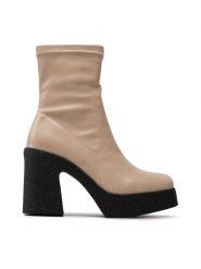 DeeZee Botki ZAL96063T-3 Beżowy. Brązowe botki DeeZee, bez wzorów, ze skóry, bez obcasa, na słupku, bez zapięcia. Za 149.99 zł.
