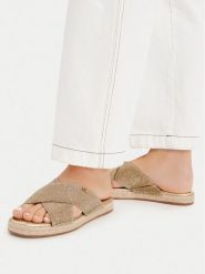 MICHAEL Michael Kors Klapki Kenzie 40S6KZFS3D Złoty. Żółte klapki MICHAEL Michael Kors, bez wzorów, z materiału, bez obcasa, bez zapięcia. Za 313.99 zł.