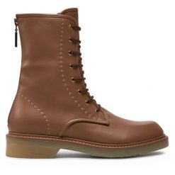 Botki Max Mara. Brązowe botki Max Mara, bez wzorów, bez obcasa, na płaskiej podeszwie, bez zapięcia. Za 2,459.00 zł.