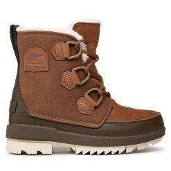 Botki Sorel. Brązowe botki Sorel, bez wzorów, bez obcasa, na płaskiej podeszwie, bez zapięcia. Za 399.99 zł.