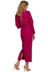 Elegancka sukienka z odkrytymi plecami i rozcięciem fiolet. Sukienki Sukienki.shop, na imprezę, xxl, bez wzorów, eleganckie, bez kołnierzyka, bez ramiączek. Za 409.00 zł.