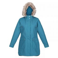 Kurtka Parka Ocieplana Przeciwdeszczowa Damska Sabinka. Niebieskie płaszcze Regatta, s, bez wzorów, z materiału, biznesowe, z kapturem. Za 203.99 zł.