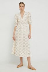 Twinset sukienka bawełniana midi rozkloszowana. Sukienki Twinset, bez wzorów, z bawełny, bez kołnierzyka, bez ramiączek, midi, rozkloszowane. Za 1,329.90 zł.