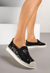 Czarne Espadryle z Siateczki Zdobionej Cekinami Viviluria. Czarne espadryle Born2be, z aplikacjami, eleganckie, bez obcasa. W wyprzedaży za 59.49 zł.