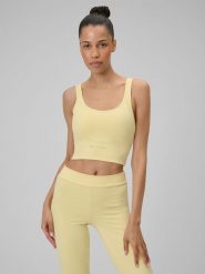 4F Biustonosz do jogi z niskim wsparciem damski - żółty S. Żółte biustonosze sportowe 4f, bez wzorów, na fitness i siłownię. Za 119.99 zł.
