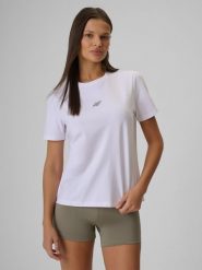 4F T-shirt regular gładki damski - biały S. Białe t-shirty sportowe 4f, s, bez wzorów, z materiału, bez ramiączek, na fitness i siłownię. Za 49.99 zł.