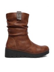 Rieker Kozaki CEO-X9155-24 Brązowy. Brązowe kozaki Rieker, bez wzorów, ze skóry, bez obcasa, na koturnie, bez zapięcia. Za 379.99 zł.