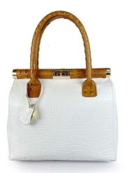 ORE10 Skórzana torebka "Roser" w kolorze biało-jasnobrązowym - 24 x 27 x 17 cm rozmiar: onesize. Białe torebki klasyczne ORE10, bez wzorów, z materiału, bez dodatków. Za 260.99 zł.