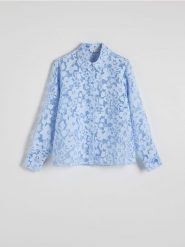 Wzorzysta koszula z wiskozy - jasnoniebieski. Niebieskie koszule Reserved, l, bez wzorów, z wiskozy, bez kołnierzyka, bez ramiączek. Za 119.99 zł.