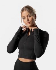 Damska krótka bluza rozpinana LuxForm na fitness i pilates – czarny. Czarne bluzy AESTHETIC WOLF, s, bez wzorów, z materiału, biznesowe, bez ramiączek, bez kaptura. Za 239.99 zł.