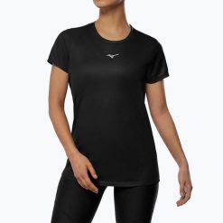 Koszulka do biegania damska Mizuno Core Graphic Tee. Czarne t-shirty sportowe Mizuno, s, bez wzorów, z materiału, bez ramiączek, do biegania. Za 119.99 zł.