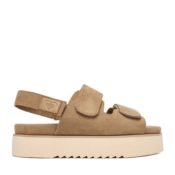 Sandały Roxy. Brązowe sandały Roxy, bez wzorów, bez obcasa, na płaskiej podeszwie, bez zapięcia. Za 179.99 zł.