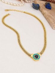 Pierres de Jade Pozłacany naszyjnik z elementem ozdobnym - dł. 45 cm rozmiar: onesize. Niebieskie naszyjniki Pierres de Jade, z materiału, z cyrkonią, pozłacane. Za 118.28 zł.