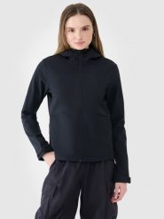 4F Kurtka softshell wiatroodporna membrana 5000 damska - czarna S. Czarne kurtki 4f, na zimę, m, bez wzorów, z dzianiny, z kapturem, windstopper. W wyprzedaży za 199.99 zł.