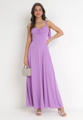 Fioletowa Rozkloszowana Sukienka Maxi z Wiązanymi Ramiączkami Lisija. Fioletowe sukienki Born2be, m, bez wzorów, eleganckie, bez kołnierzyka, bez ramiączek, maxi, rozkloszowane. W wyprzedaży za 125.99 zł.