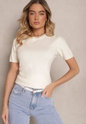 Jasnobeżowy Sweter Ozdobiony Ściągaczami Sanallia. Brązowe swetry Renee, bez wzorów, z jeansu, eleganckie, bez ramiączek. W wyprzedaży za 47.99 zł.
