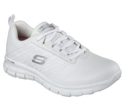 Buty sportowe Sneakersy damskie, Skechers Sure Track-Erath. Białe buty treningowe Skechers, na zimę, bez wzorów, z materiału, przed kostkę, bez zapięcia, trekkingowe. Za 339.99 zł.