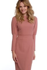 Elegancka sukienka z odkrytymi plecami i rozcięciem pudrowa. Sukienki Sukienki.shop, na imprezę, m, bez wzorów, eleganckie, bez kołnierzyka, bez ramiączek. Za 369.00 zł.