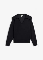 Bluza z szerokim kołnierzem z materiału scuba z mieszanki wiskozy. Czarne bluzy bonprix, bez wzorów, z wiskozy, bez ramiączek, bez kaptura. Za 59.99 zł.