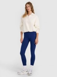 Legginsy fitness damskie z wysokim stanem. Niebieskie legginsy 4f, bez wzorów, z bawełny, sportowe, długie. Za 64.57 zł.