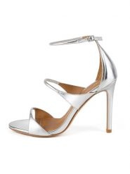 Loft37 Skórzane sandały w kolorze srebrnym rozmiar: 37. Szare sandały loft37, bez wzorów, z otwartym noskiem, bez obcasa, na koturnie, bez zapięcia. Za 434.99 zł.