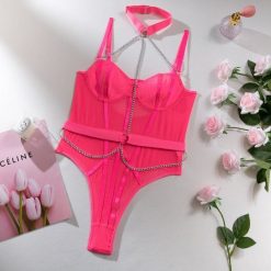 Body z łańcuszkiem eleganckie na wyjątkowe okazje Folline. Niebieskie body i gorsety Intica, bez wzorów, z materiału, bez ramiączek. Za 149.00 zł.