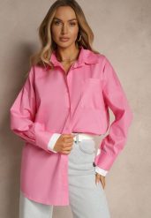 Fuksjowa Bawełniana Koszula Typu Oversize Ronmira. Czerwone koszule Renee, uniwersalny, bez wzorów, z bawełny, eleganckie, bez kołnierzyka, bez ramiączek. W wyprzedaży za 83.99 zł.